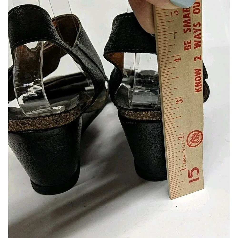 Taos Leather Wedge Sandals Style #3209 Women 40 Black Metal Detail US 9